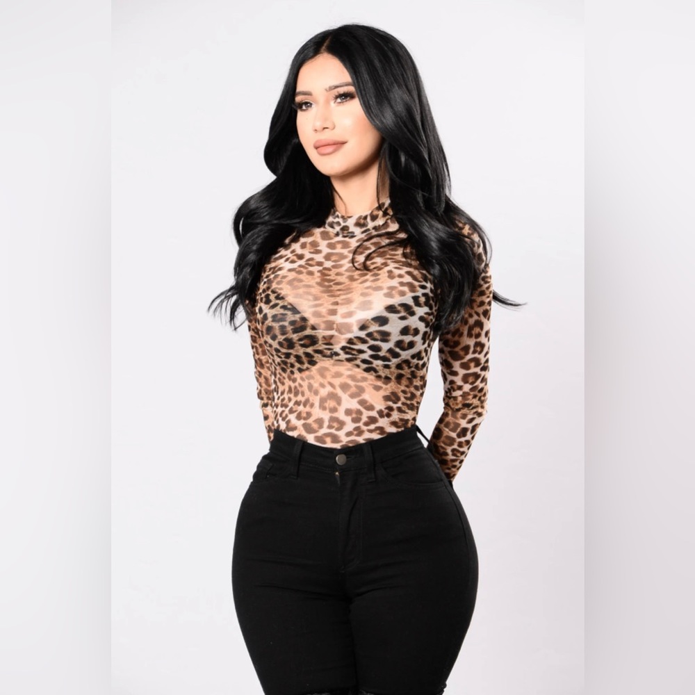 Sheer Leopard Mock Neck Bodywork